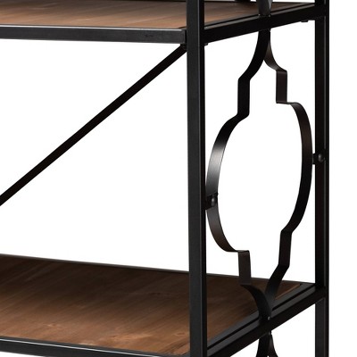 65" Quatrefoil Accent Oak Wood & Black Iron Bookshelf