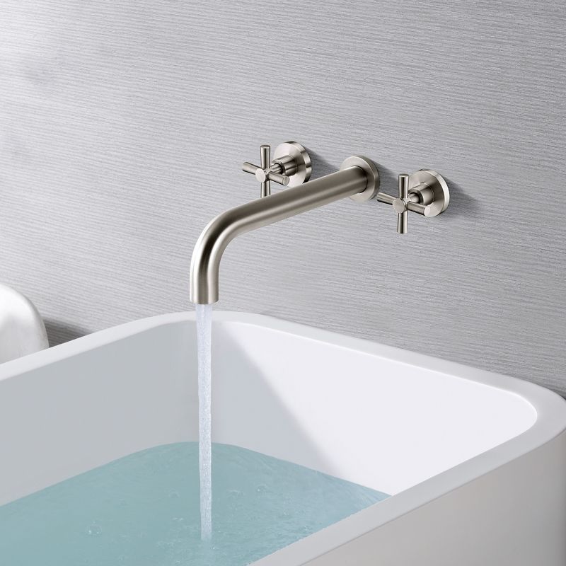 Sumerain Tub Faucet Brushed Nickel Wall Mount Tub Filler High Flow Bathtub Faucet, Extra Long Spout, 3 of 8