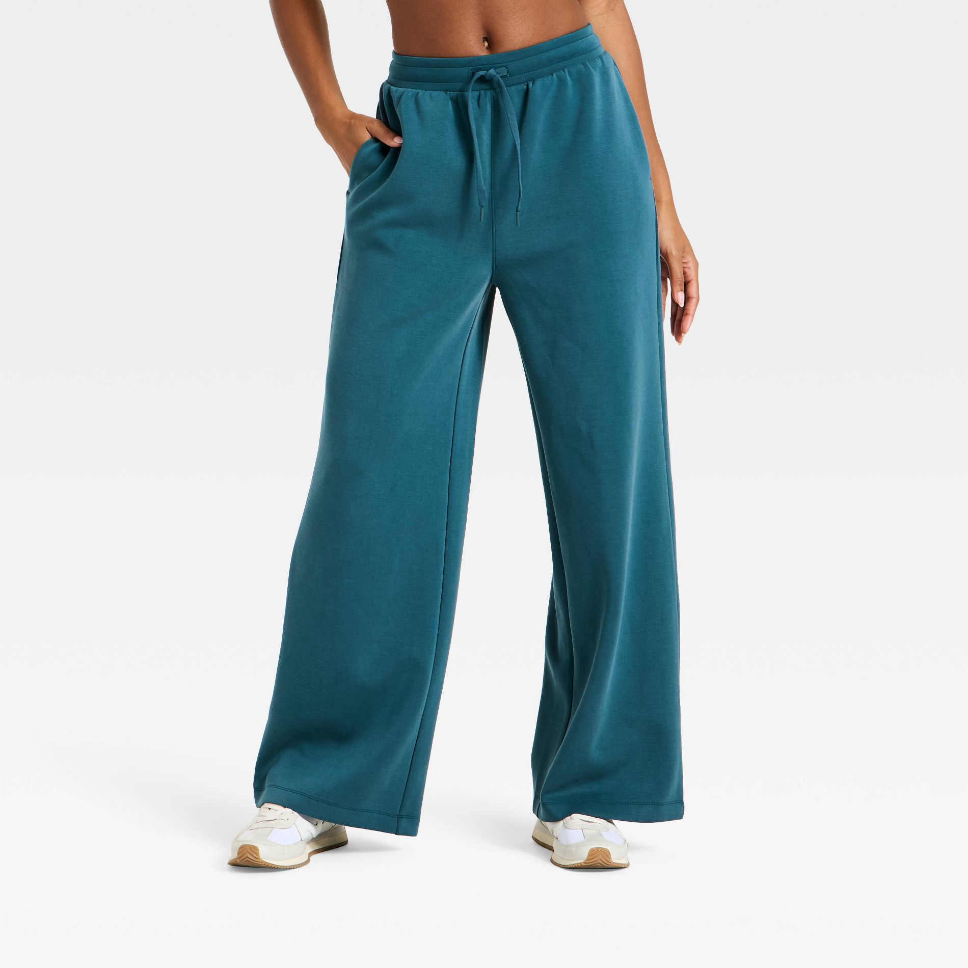 Women's Airy Sleek Ribbed Wide Leg Sweatpants - All In Motion™ Blue