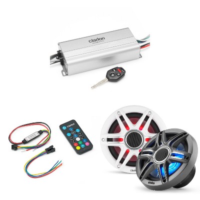Clarion Marine 4 Channel Amp & Premium 6.5"  LED Boat Audio Upgrade Bundle  ( Includes LED Remote )