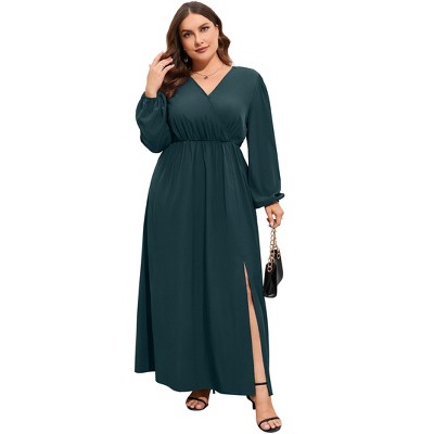 Women's Plus Size  Dress – Alluring Crossover V-Neck, Liquid Drape & High-Leg Slits for Captivating Evenings