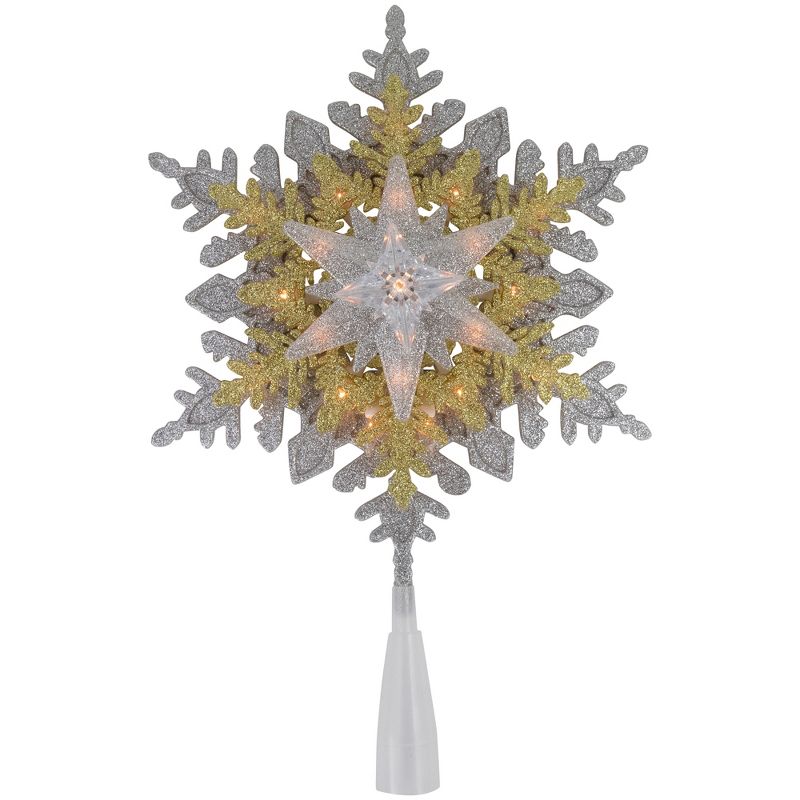 Northlight 13.75" Lighted Gold and Silver Snowflake Christmas Tree Topper, Clear Lights, 1 of 7