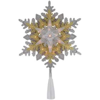 Northlight 13.75" Lighted Gold and Silver Snowflake Christmas Tree Topper, Clear Lights