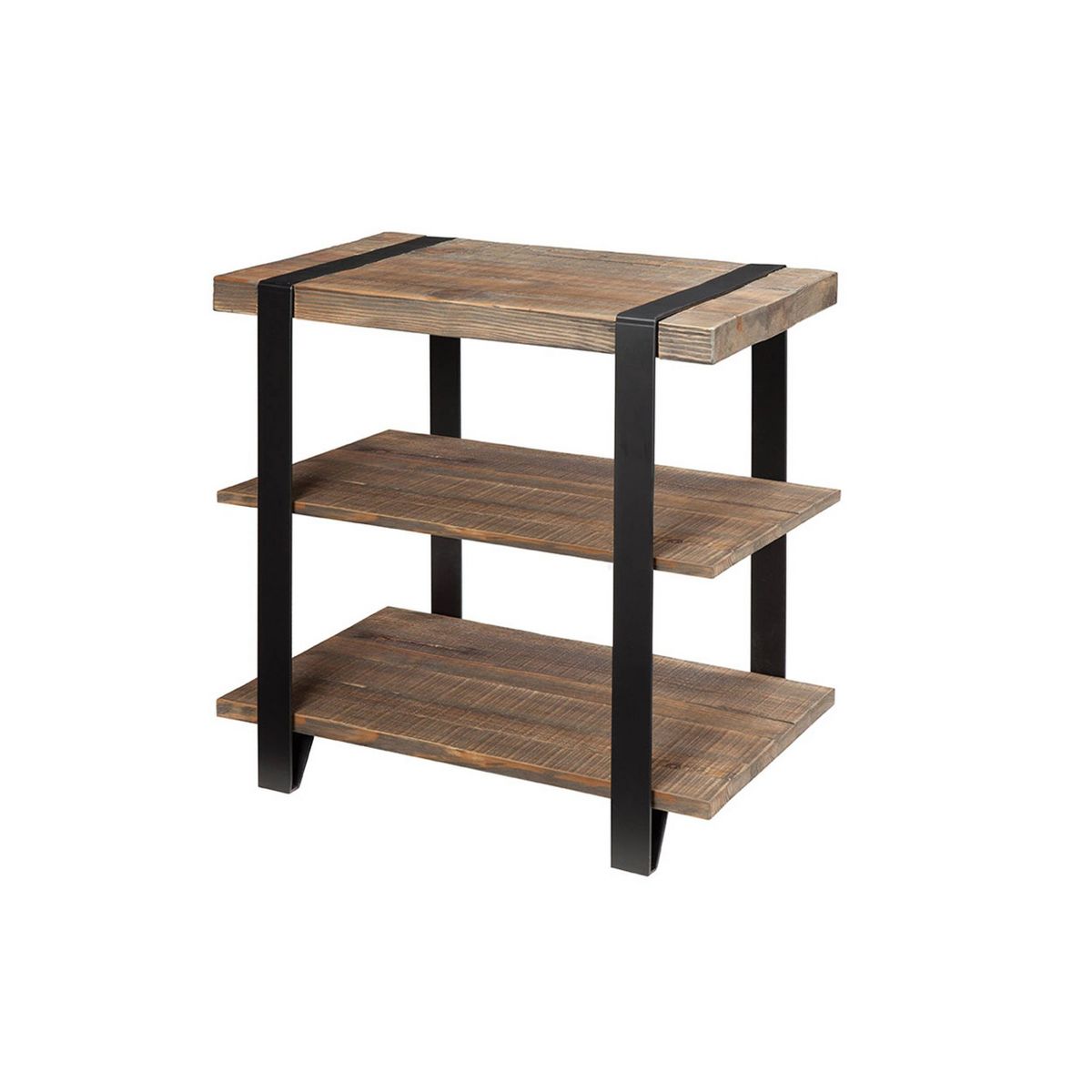 27" Modesto Wide 2 Shelf End Table with Metal Strap, Wood - Alaterre Furniture: Rustic Industrial Design, Black Frame - thumbnail 2