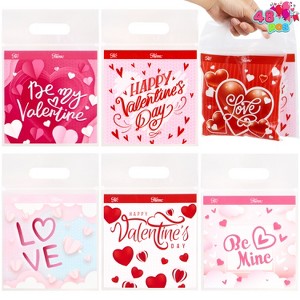 Joyfy 48Pcs Valentines Day Gifts Bags, Valentines Themed Plastic Bags Cellophane Candy Treat Goodie Bag for Valentine’s Day Kids Gift Exchange - 1 of 4
