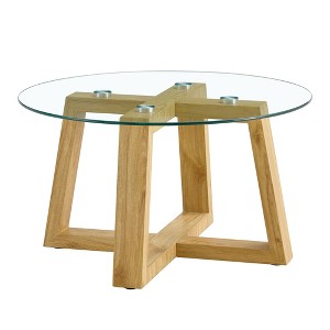 NicBex 31.5 Inch Round Coffee Table with Tempered Glass Tabletop and MDF Legs for Living Room,Bedroom - 1 of 4
