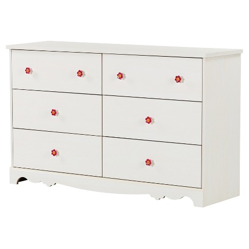 Lily Rose 6 Drawer Double Dresser White Wash South Shore