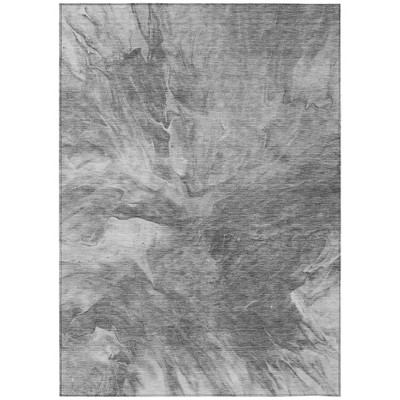 Gray Silver And Charcoal Abstract Washable Indoor Outdoor Area Rug