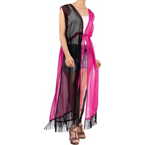 LA LEELA Women's Open Front Summer Vacation Beachwear Long Bathing Suit Duster Cardigan Holiday Swimwear Coverups Casual Beach M-L Pink, Solid - 1 of 4