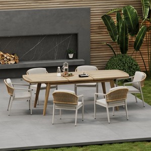 Christopher Knight Home Jiana 7 Pieces Outdoor Rustic Expandable Rattan, Metal and Acacia Wood Dining Set - 1 of 4