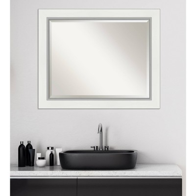 Elegant Silver and White Rectangular Beveled Bathroom Mirror
