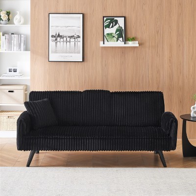 VASIP Minimalist style, straight-line black corduroy sofa suitable for sitting and lying in the living room and bedroom