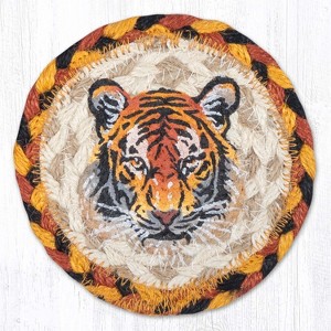 Earth Rugs Bengal Tiger Jute Coaster – 5"x5" Round Natural Braided Wildlife Coaster with Jungle Cat Print - 1 of 3