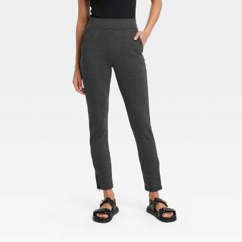 Women's High Waisted Ponte Leggings with Pockets and Side Zipper Split Hem - A New Day™ Black Heather