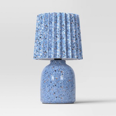 Mini Printed Ceramic Base Table Lamp with Printed Pleated Shade Blue - Room Essentials™