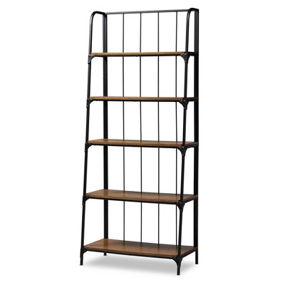 78.74" Ceren Distressed Wood and Metal Finished 5 Tier Ladder Shelf Brown/Black - Baxton Studio
