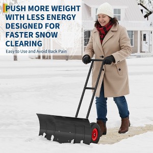 30 inch Wide Metal Snow Shovel with Wheels, Heavy Duty Snow Pusher with 5-Position Angled Blade & Adjustable Handle, Perfect for Driveway, Doorway - 1 of 4