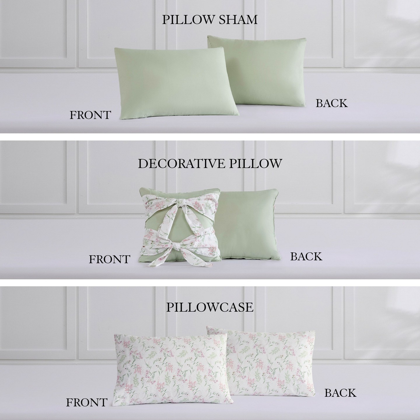 Постельное бельё Jessica Simpson Felicity Sage Green Floral Queen 8-Piece Bed in a Bag, цвет: Шалфейный — фото 6