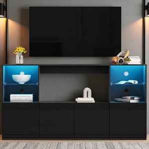 Gloss TV Stand, Modern Sideboard with Large Storage Cabinet, Media Console with Tempered Glass Shelves for TVs up to 75", Living Room - 1 of 4