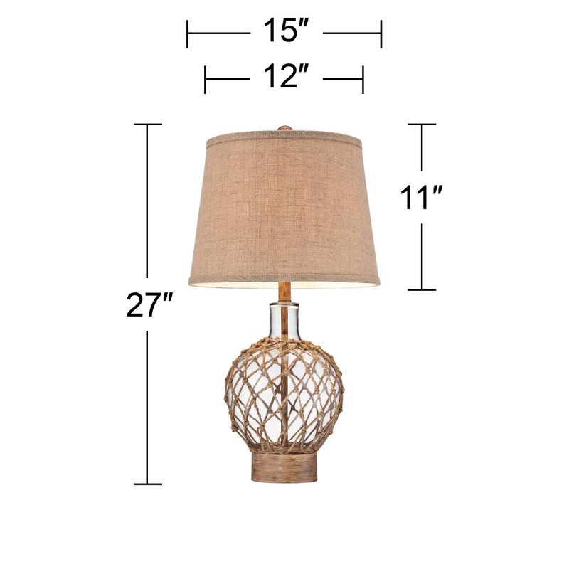 360 Lighting Modern Coastal Table Lamp 27" Tall Clear Glass Rope Net Burlap Fabric Drum Shade for Bedroom Living Room House Bedside Nightstand Office, 4 of 9