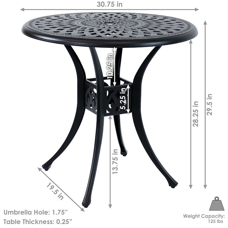 Sunnydaze 30.75" Round Sigonella Cast Aluminum Outdoor Patio Table, Black, 4 of 13