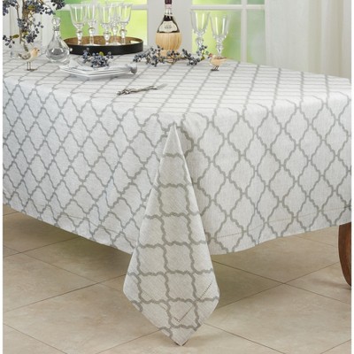 Gray Moroccan Laser-Cut Hemstitch Rectangular Fabric Tablecloth