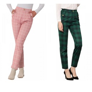 INSPIRE CHIC Women's Vintage Tartan Plaid Elastic Waist Straight Long Trousers 2 Packs - 1 of 4