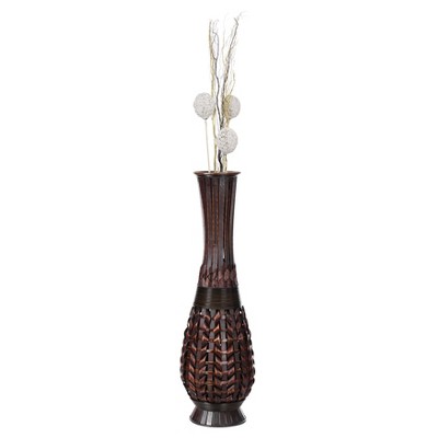 Uniquewise Antique Trumpet Style Floor Vase, For Entryway or Living Room, Brown 36" Tall Bamboo