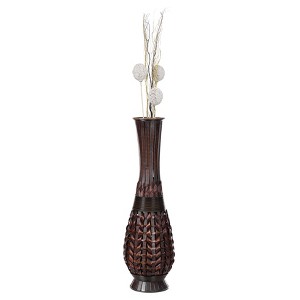 Uniquewise Antique Trumpet Style Brown Bamboo Floor Vase - 36-inch-Tall Decorative Vase for Entryway or Living Room - Vintage-Inspired Home Decor - 1 of 4