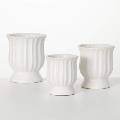 Sullivans 7", 6" & 5.25" White Tulip Planter Set of 3, Ceramic