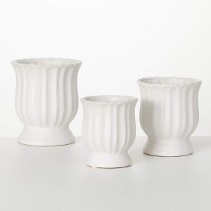 Sullivans 7", 6" & 5.25" White Tulip Planter Set of 3, Ceramic - 1 of 3