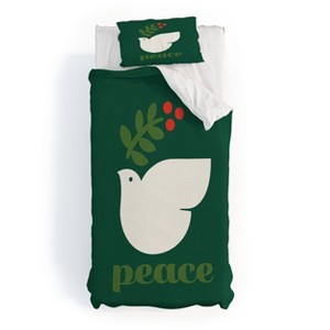Deny Designs Twin/ Twin Extra Long Carey Copeland Peace Dove Duvet Cover and Pillow Sham Green - 1 of 4