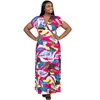 24seven Comfort Apparel Plus Size Floral Print V Neck Empire Waist Cap Sleeve Maxi Dress - 4 of 4