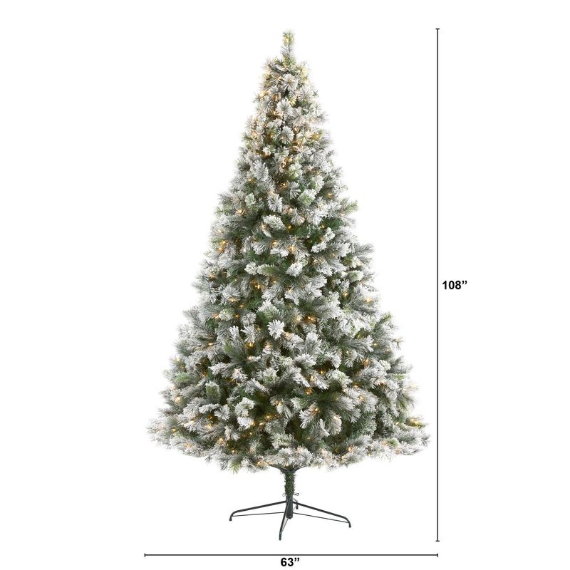 Nearly Natural 9-ft Flocked Oregon Pine Artificial Christmas Tree with 600 Clear Lights and 1580 Bendable Branches, 2 of 8