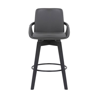 26" Gray Faux Leather and Black Wood Swivel Bar Stool