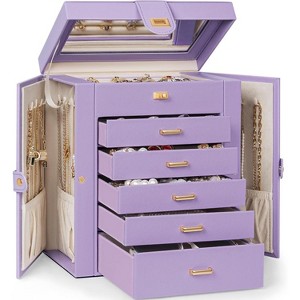 Large Lockable Leather Jewelry Box with Mirror, Huge Organizer Storage Case for Necklaces, Earrings, Rings, Bracelets - 1 of 4