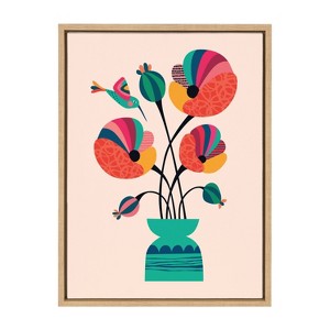 18" x 24" Sylvie Mid-Century Modern Poppies Framed Canvas Natural - Kate & Laurel All Things Decor - 1 of 4