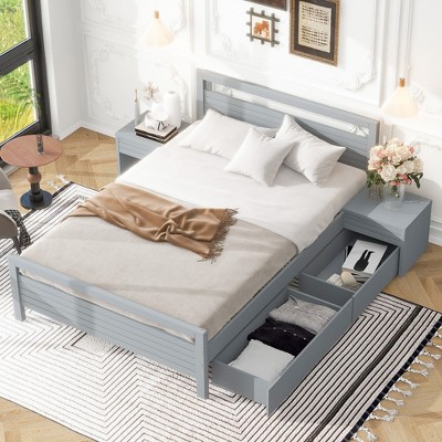 NicBex Full Size Platform Bed Modern Pine Bed Frame with Headboard, 2 Bedside Tables and 2 Storage Drawers for Bedroom, No Box Spring Required