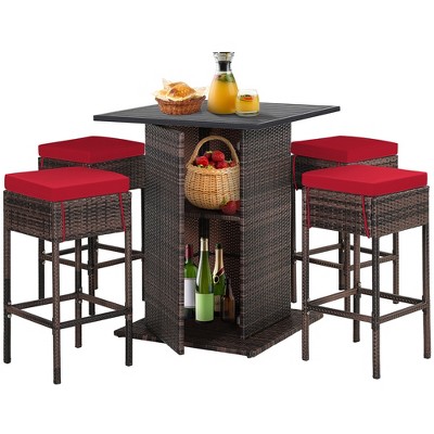 Tangkula Tangkula 5pcs Patio Bar Set Rattan Bar Furniture Set W/ Table ...