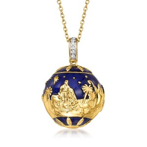 Ross-Simons Blue Enamel Nativity Pendant Necklace With White Topaz Accents in 18kt Gold Over Sterling Size 18 - 1 of 4