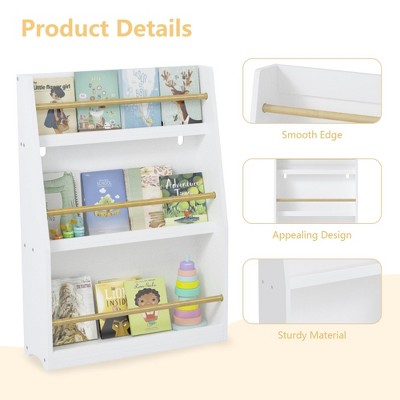 Product details: front-facing kid bookshelf with smooth edges, appealing design, sturdy material