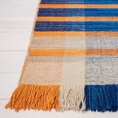 Handwoven Blue and Beige Striped Wool Rug, 3' x 5'
