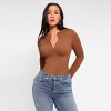 Feelingirl Women's Zipper Up Deep V Neck Bodysuits for Women Long Sleeve Shapewear Bodysuit - 4 of 4