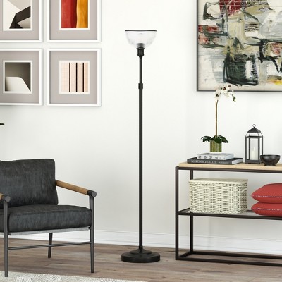 Hudson and Canal Torchiere Floor Lamp: Uplight, Metal Base, Push Button Switch