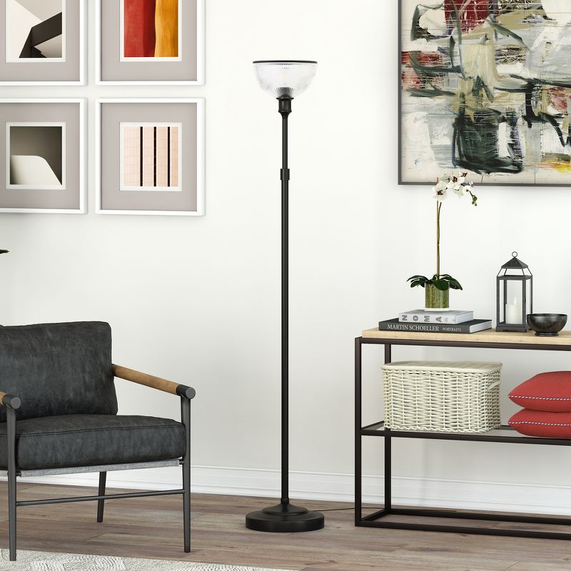 Hampton &#38; Thyme Torchiere Floor Lamp with Ribbed Glass Shade Blackened Bronze/Clear, 3 of 12