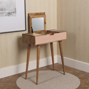 FONTOI 27.6"W Mini Pink Dressing Table with 4 Compartments Foldable Mirror Nordic Legs for Bedroom Dressing Room, Pink, 27.56"*13.78"*30.71" - 1 of 4