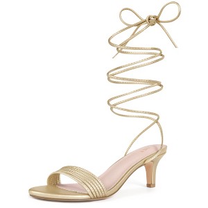 BLISSFUL STEP Women's Lace Up Open Toe Kitten Heel Sandals - 1 of 3