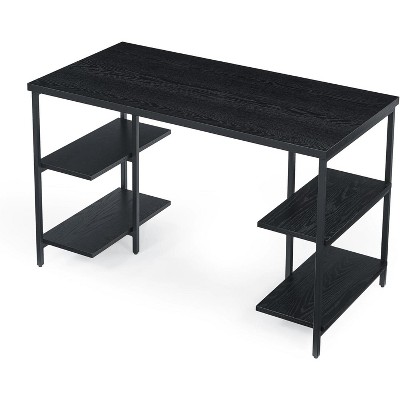 Writing Computer Desk with 4 Storage Shelves, 47" Wood Table Metal Frame for PC Laptop Notebook, Computer Table Study Desk Black