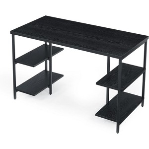 Writing Computer Desk with 4 Storage Shelves, 47" Wood Table Metal Frame for PC Laptop Notebook, Computer Table Study Desk Black - 1 of 4
