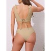 INSPIRE CHIC Women's Ruffle Trim V Neck Wide Strap Leopard Bikini Sets, Drawstring Tie Back Top Triangle Bottom 1 Set - 3 of 4